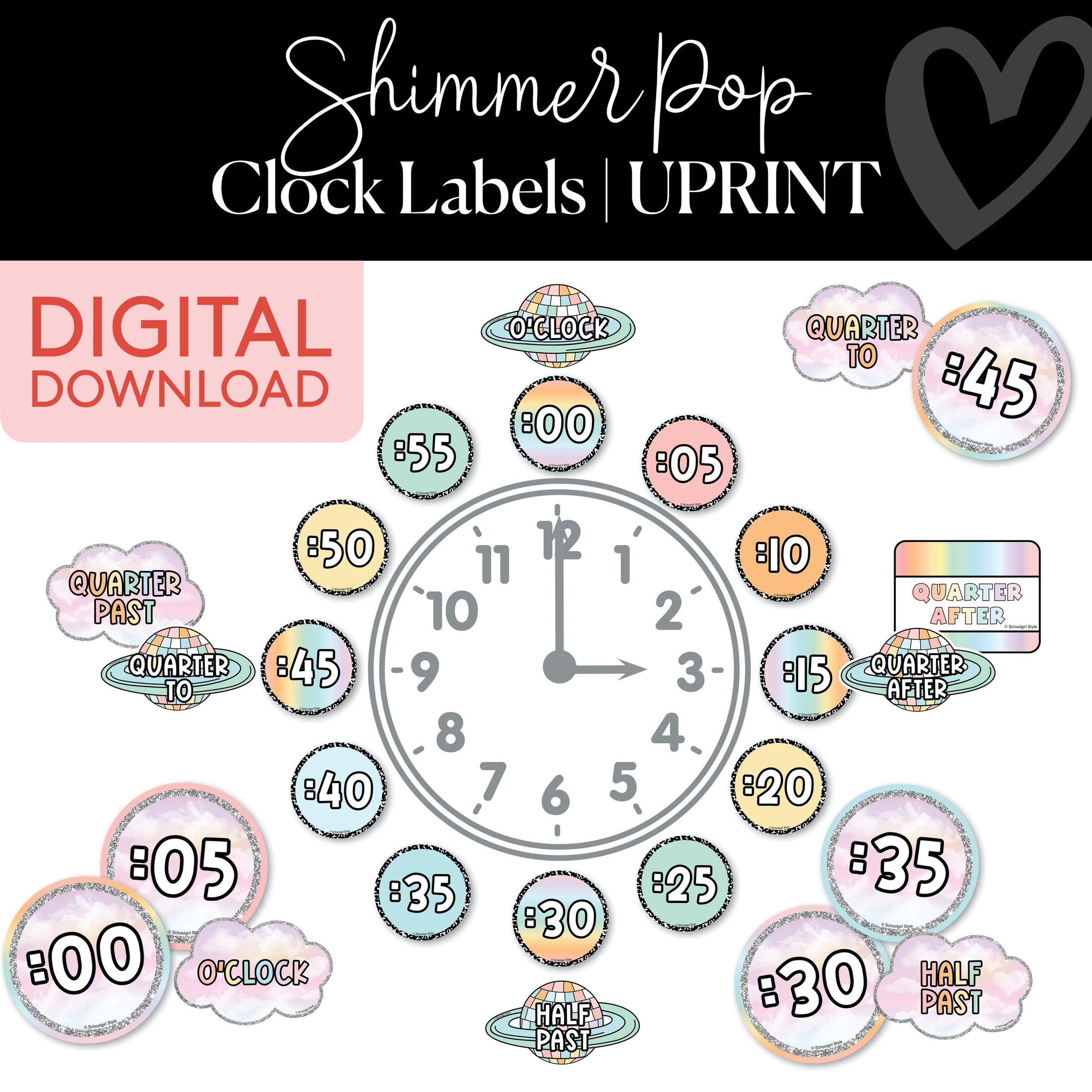 Pastel Clock Labels Printable Resource