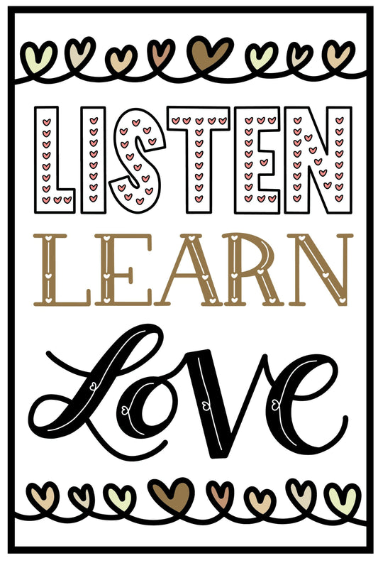 Boho Rainbow Poster Listen Learn Love Simply Boho by Schoolgirl Style