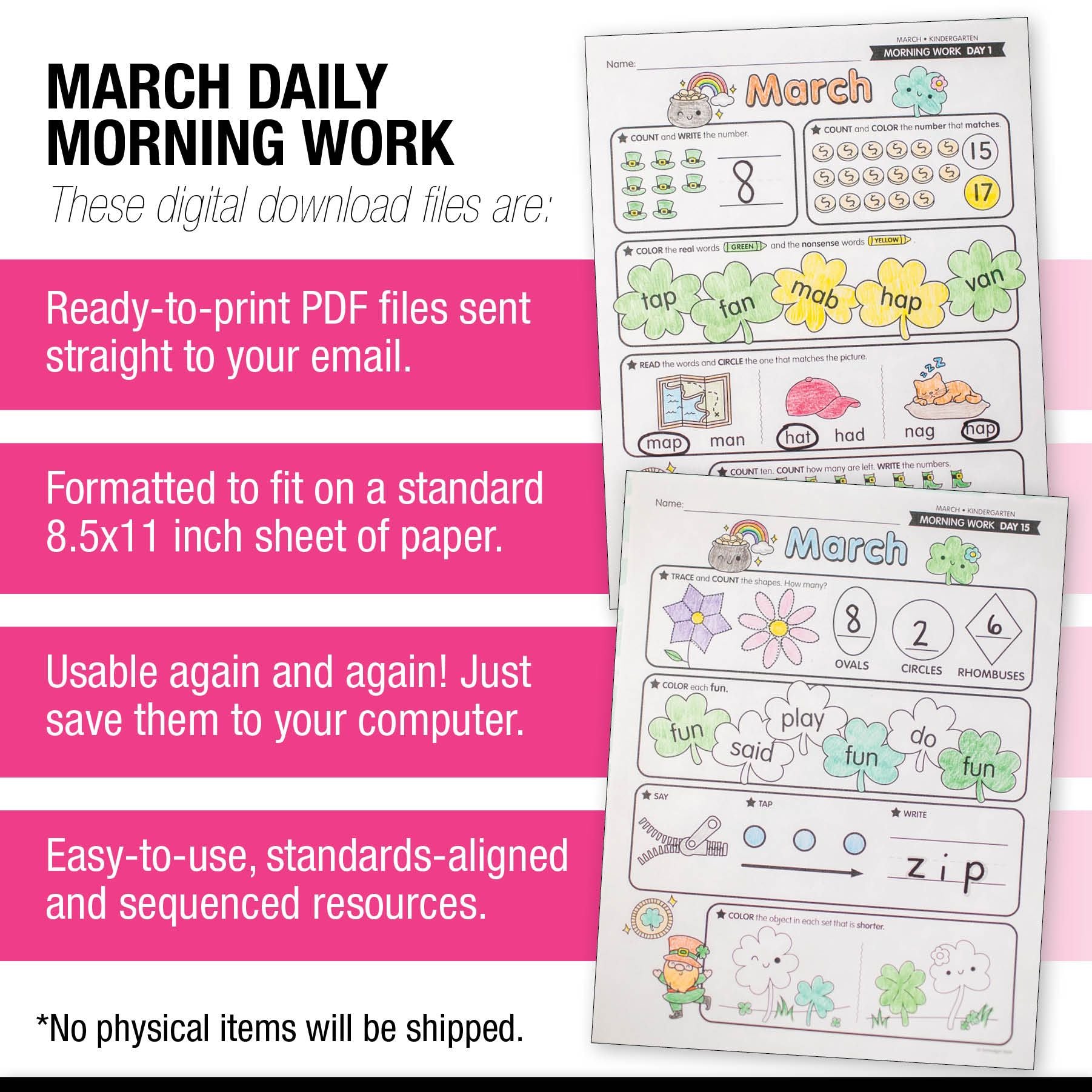 Printable Kindergarten March Daily Morning Work