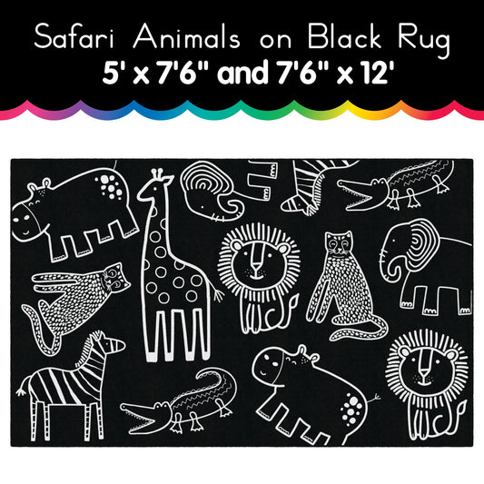 safari animals on black area rug