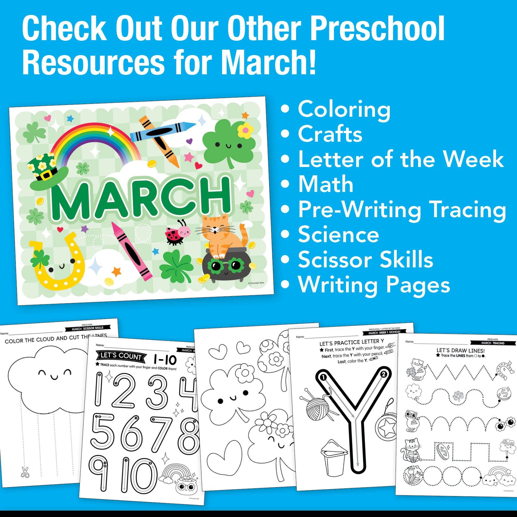 Printable Preschool March Directed Drawing Worksheets