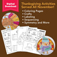 Load image into Gallery viewer, Printable November Thanksgiving Party Pack | Worksheets, Activities, & Coloring Pages
