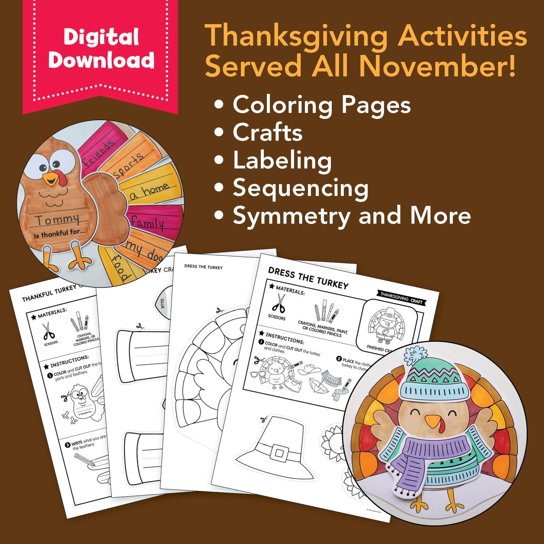 Printable November Thanksgiving Party Pack | Worksheets, Activities, & Coloring Pages