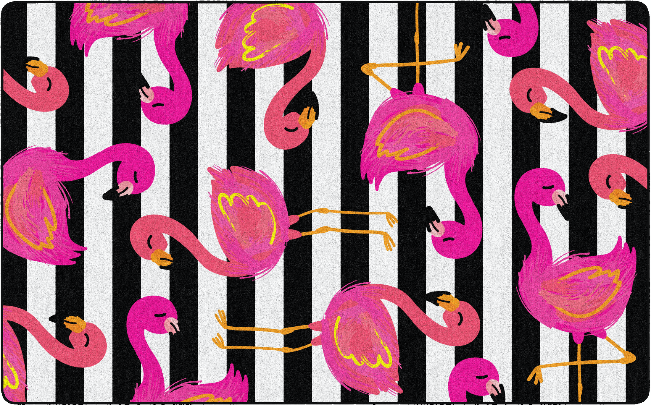 Black and White Stripes Flamingos Classroom Rug by Schoolgirl Style