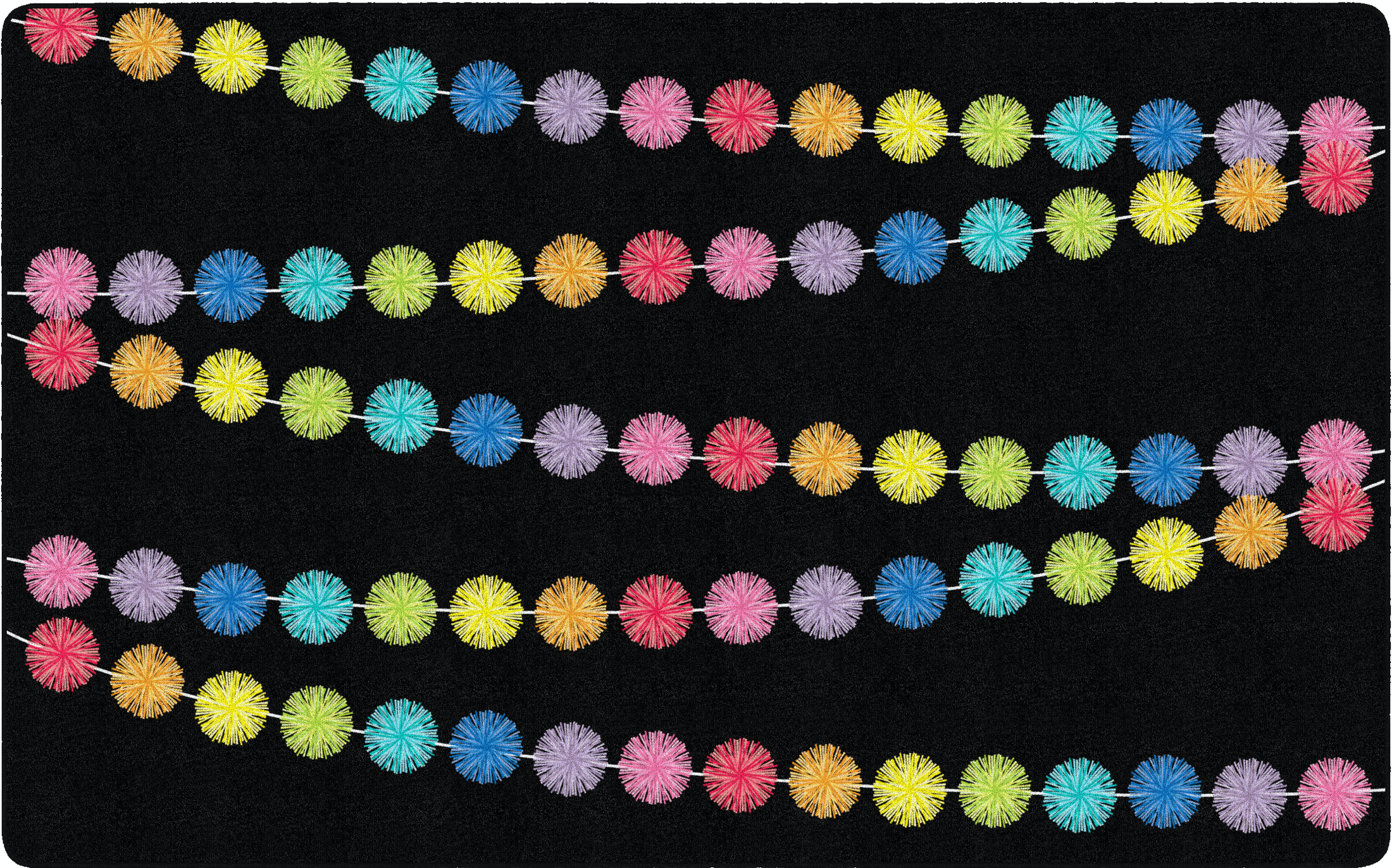 Rainbow Poms on Black Classroom Rug by Schoolgirl Style