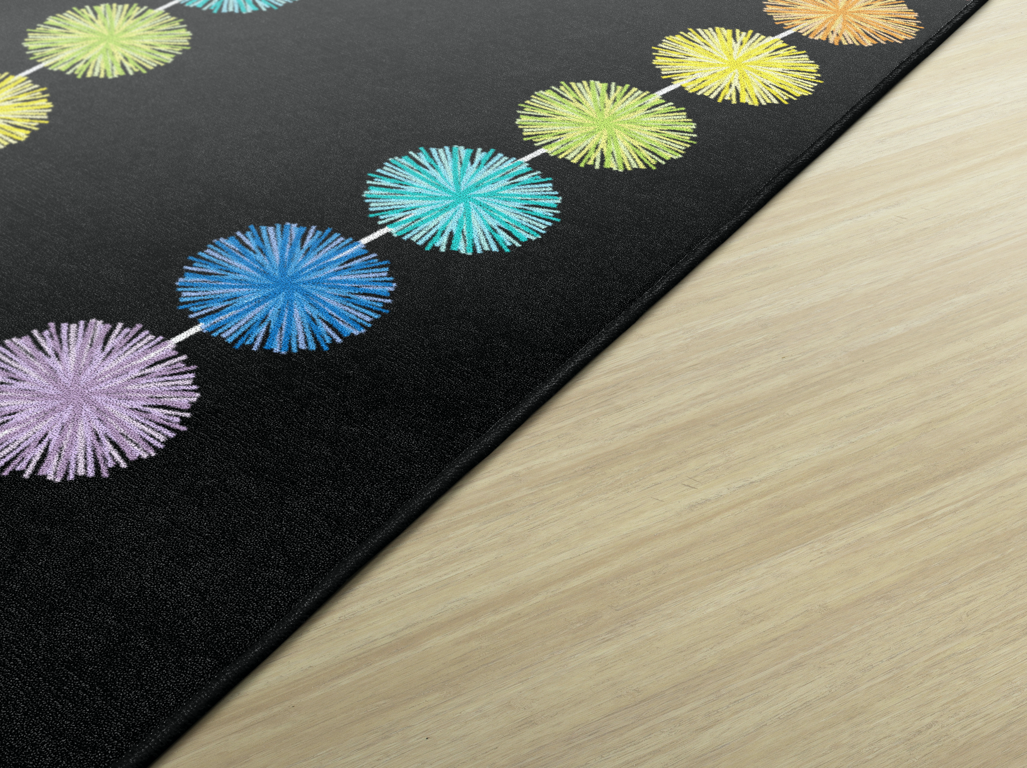 Rainbow Poms on Black Classroom Rug by Schoolgirl Style