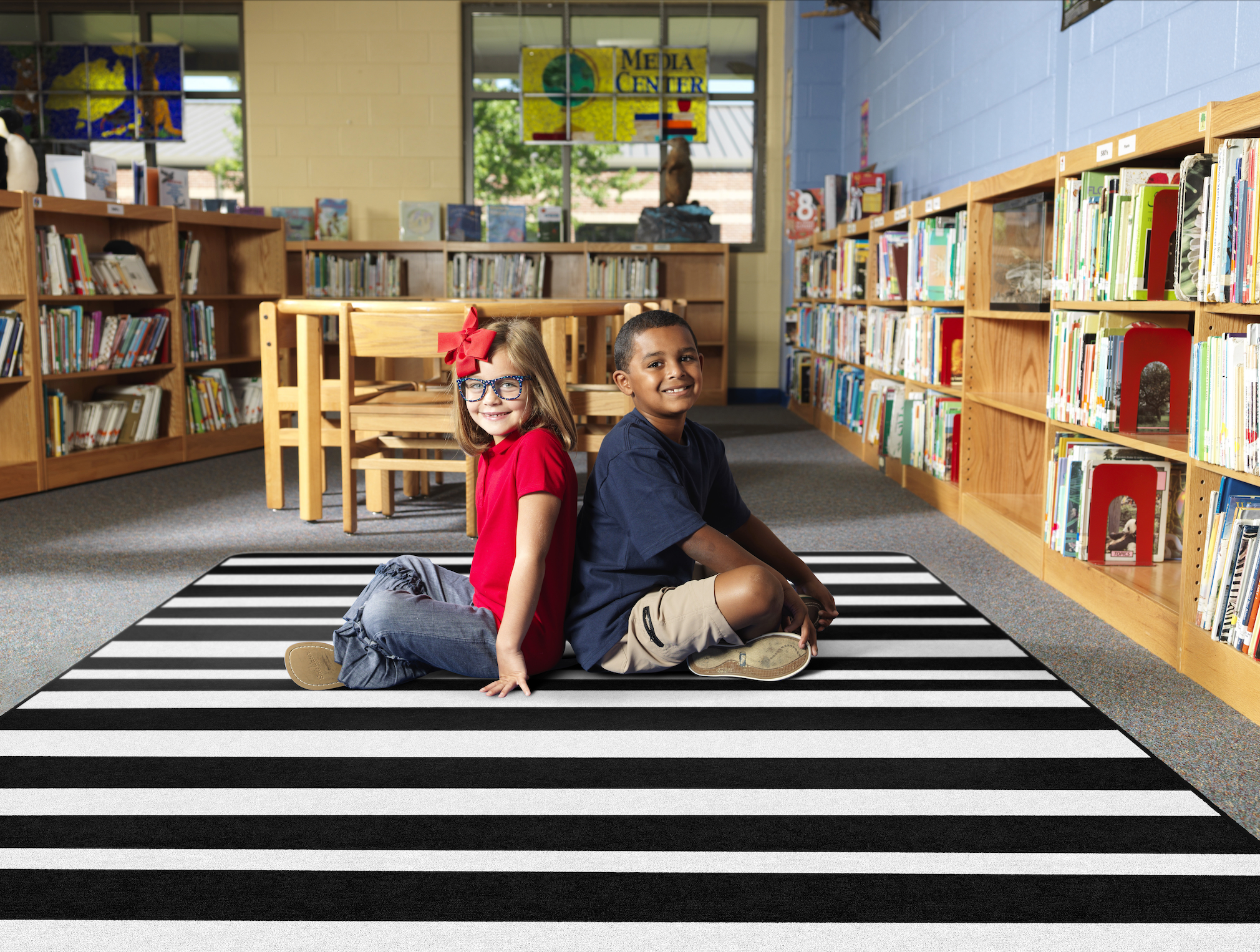 Black and White Zebra Striped Classroom Rug by Schoolgirl Style