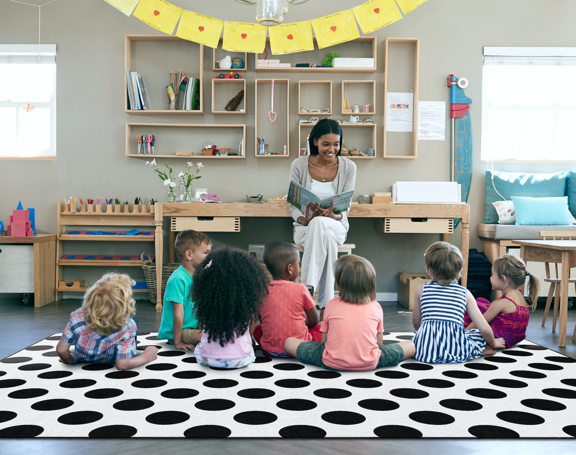 Black & White Polka Dots Classroom Rug by Schoolgirl Style