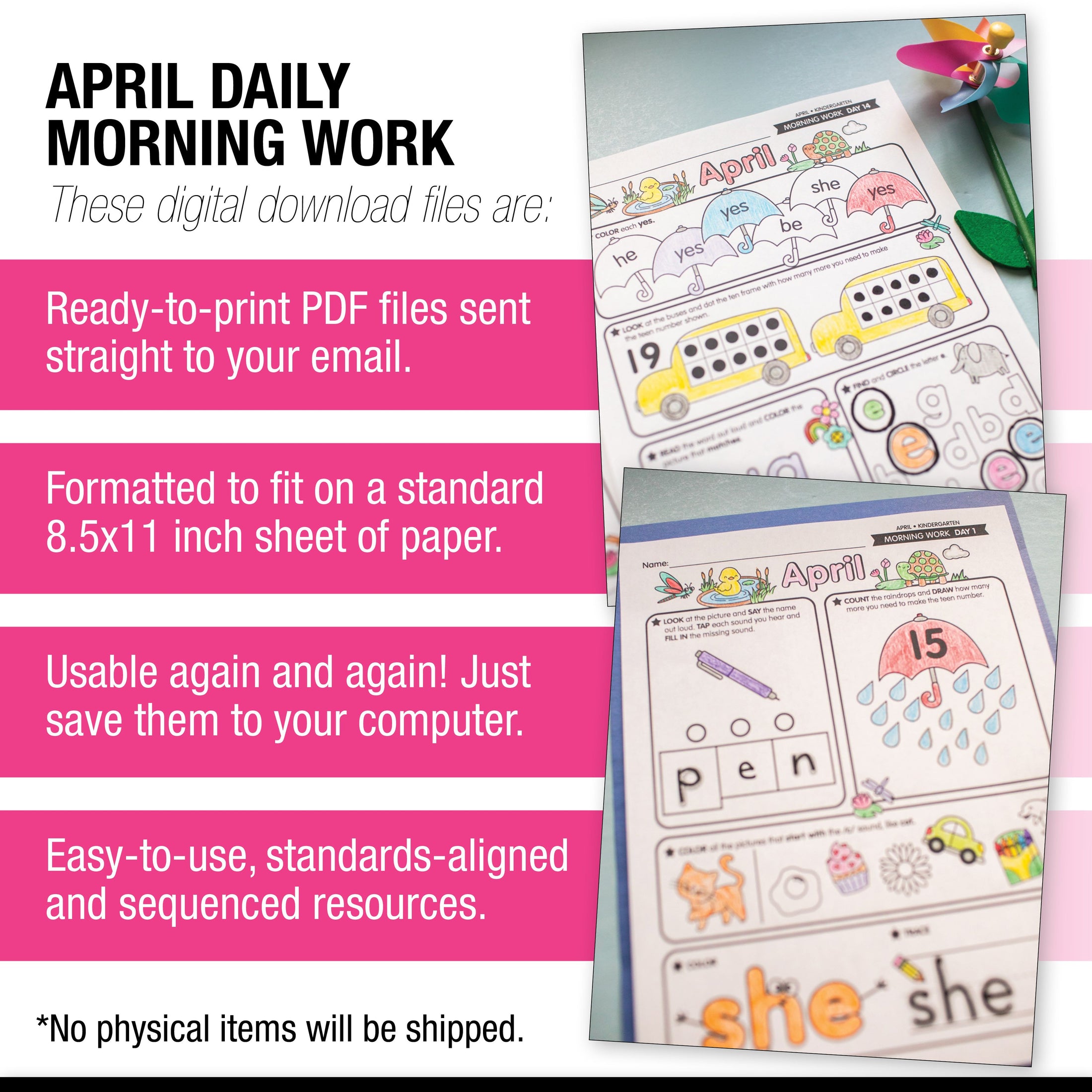 Printable Kindergarten April Daily Morning Work