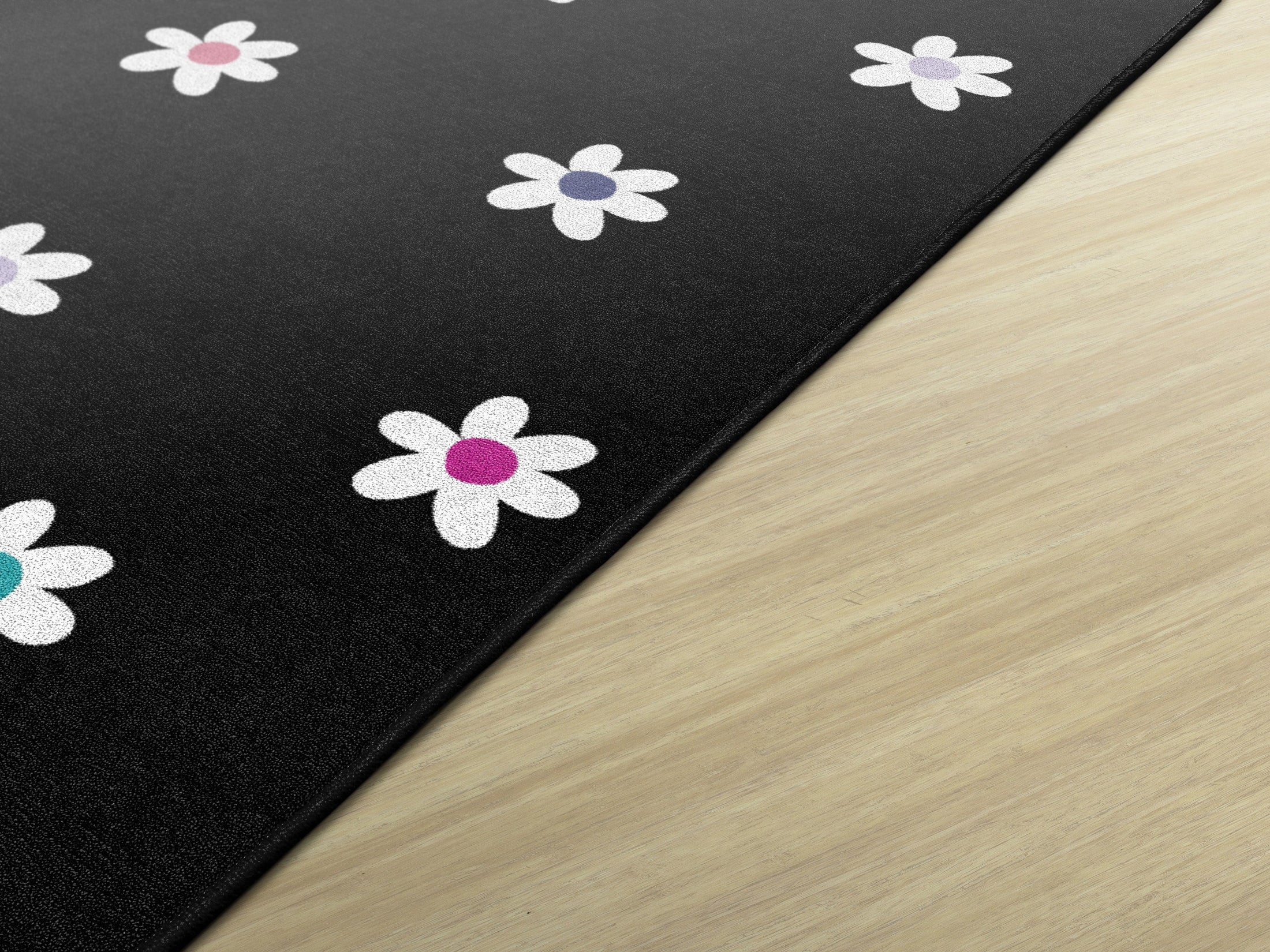 Small Daisies on Black Rug