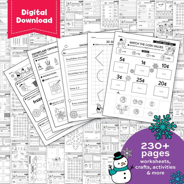Printable Second Grade January Homeschool Curriculum Bundle
