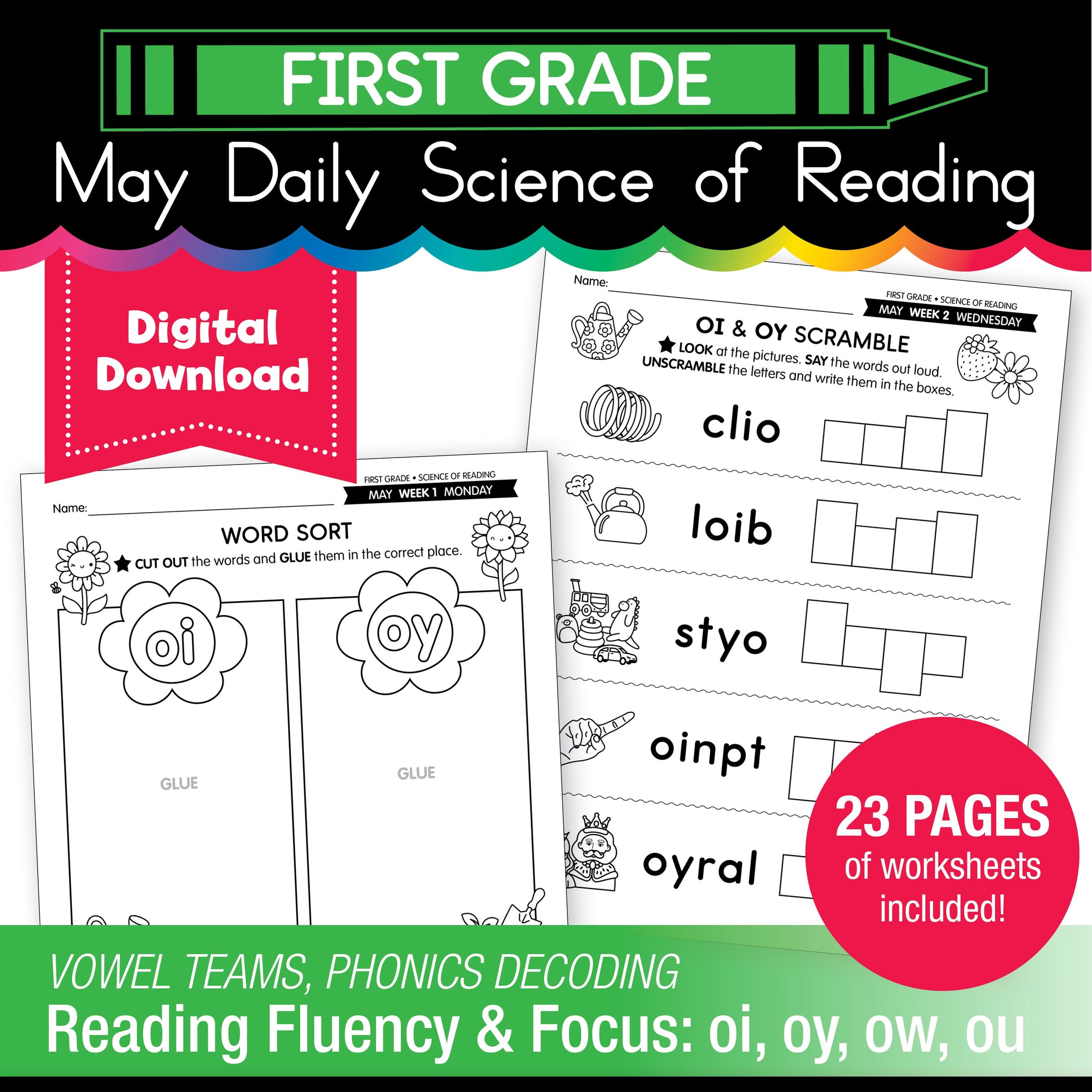 Printable First Grade May Daily Science of Reading