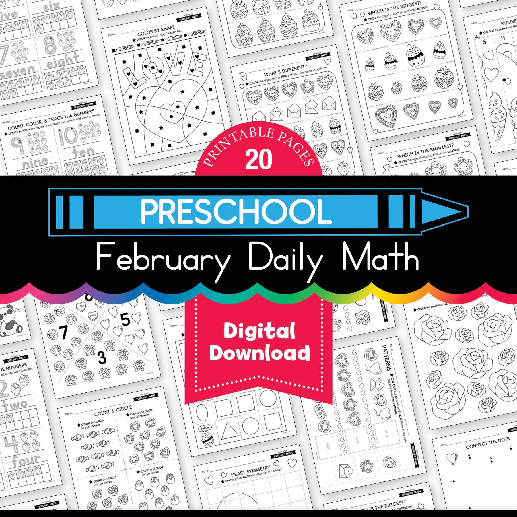 Printable Preschool February Daily Math