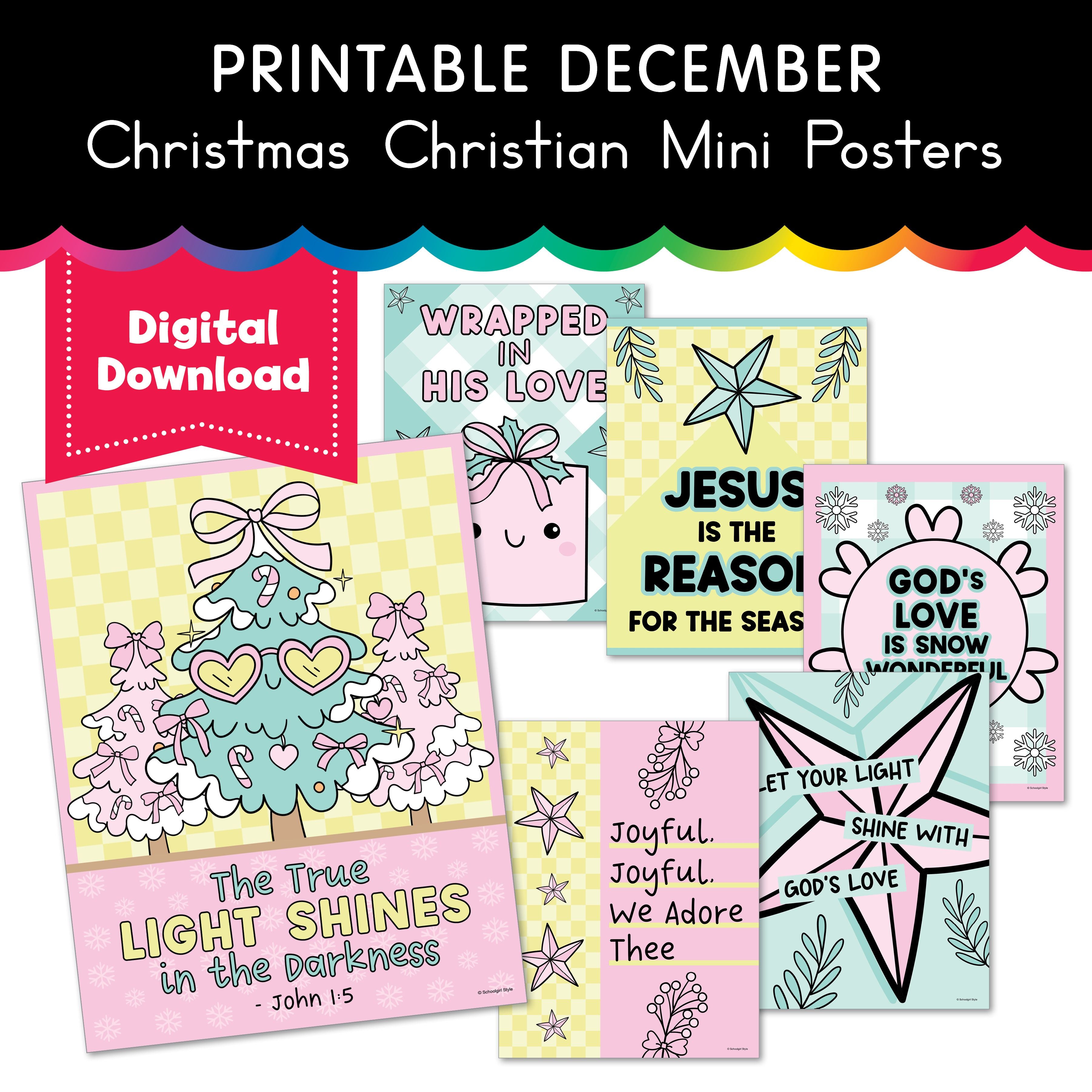 Printable December Christmas Christian Mini Posters - Playground Press