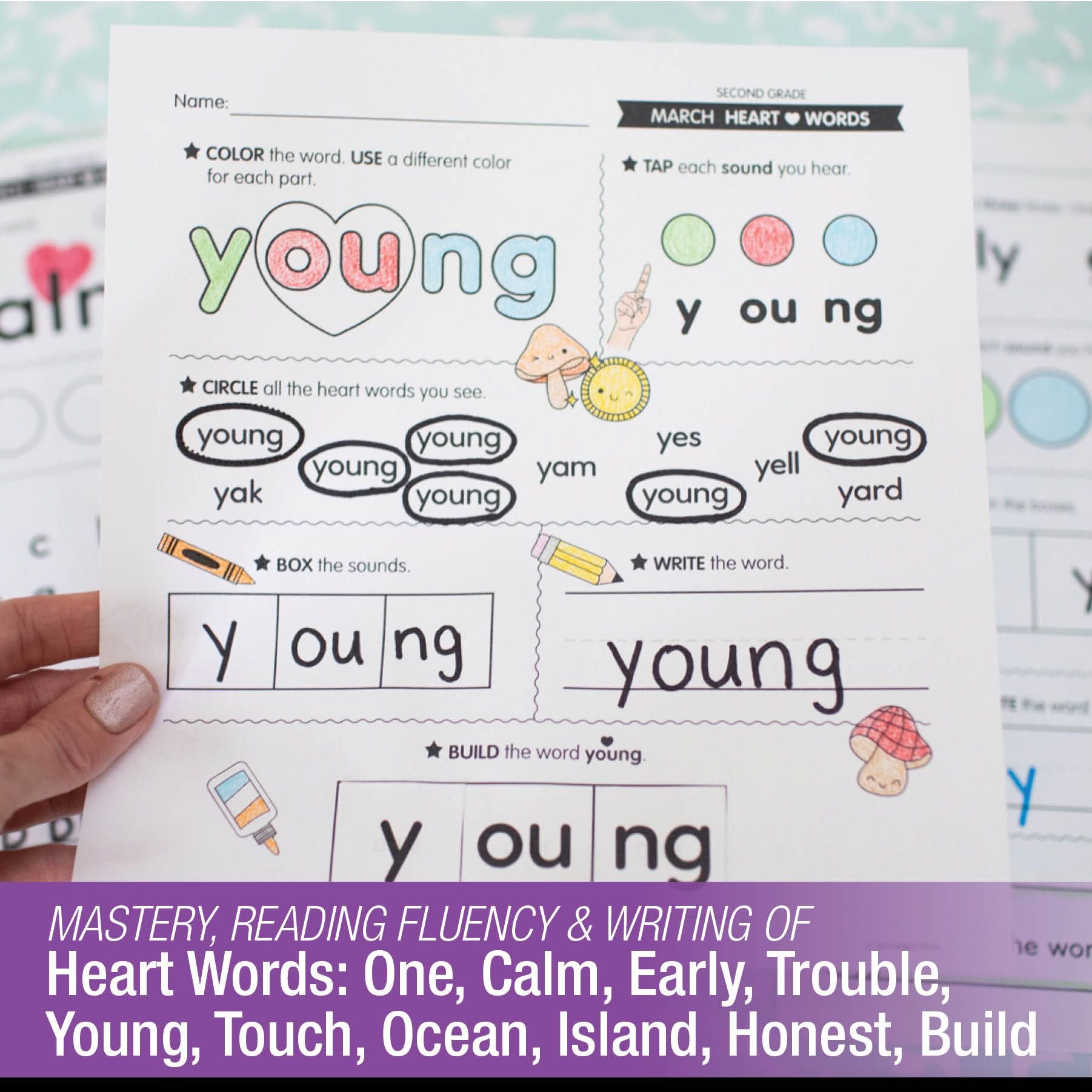 Printable Second Grade March Daily Heart Words