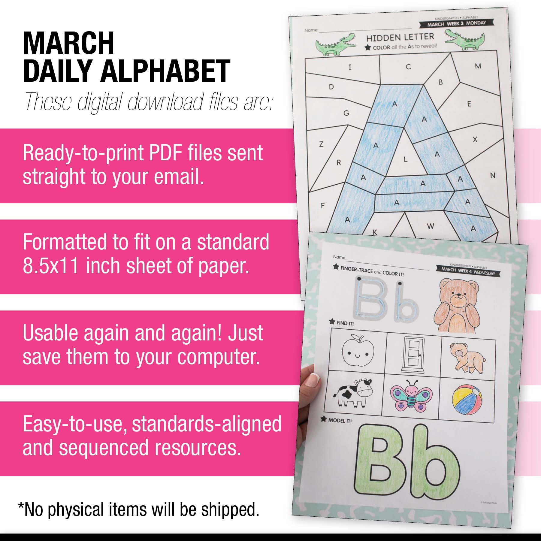 Printable Kindergarten March Daily Alphabet (Y, Z, & Full Alphabet Review)