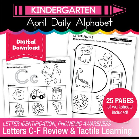 Printable Kindergarten April Daily Alphabet