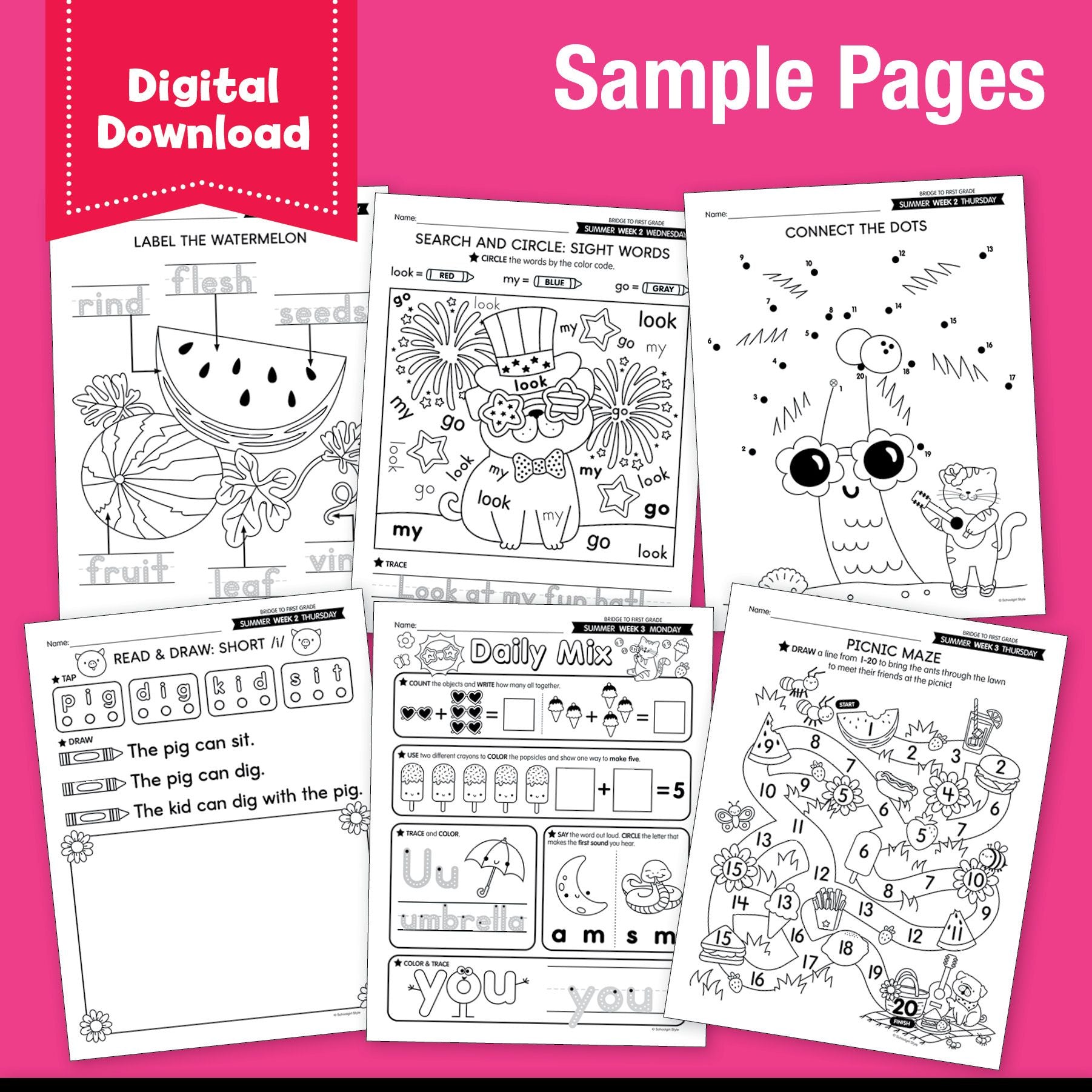 Printable Bridge To First Grade Digital Summer Workbook