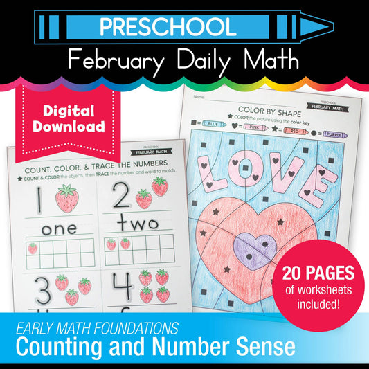 Printable Preschool February Daily Math