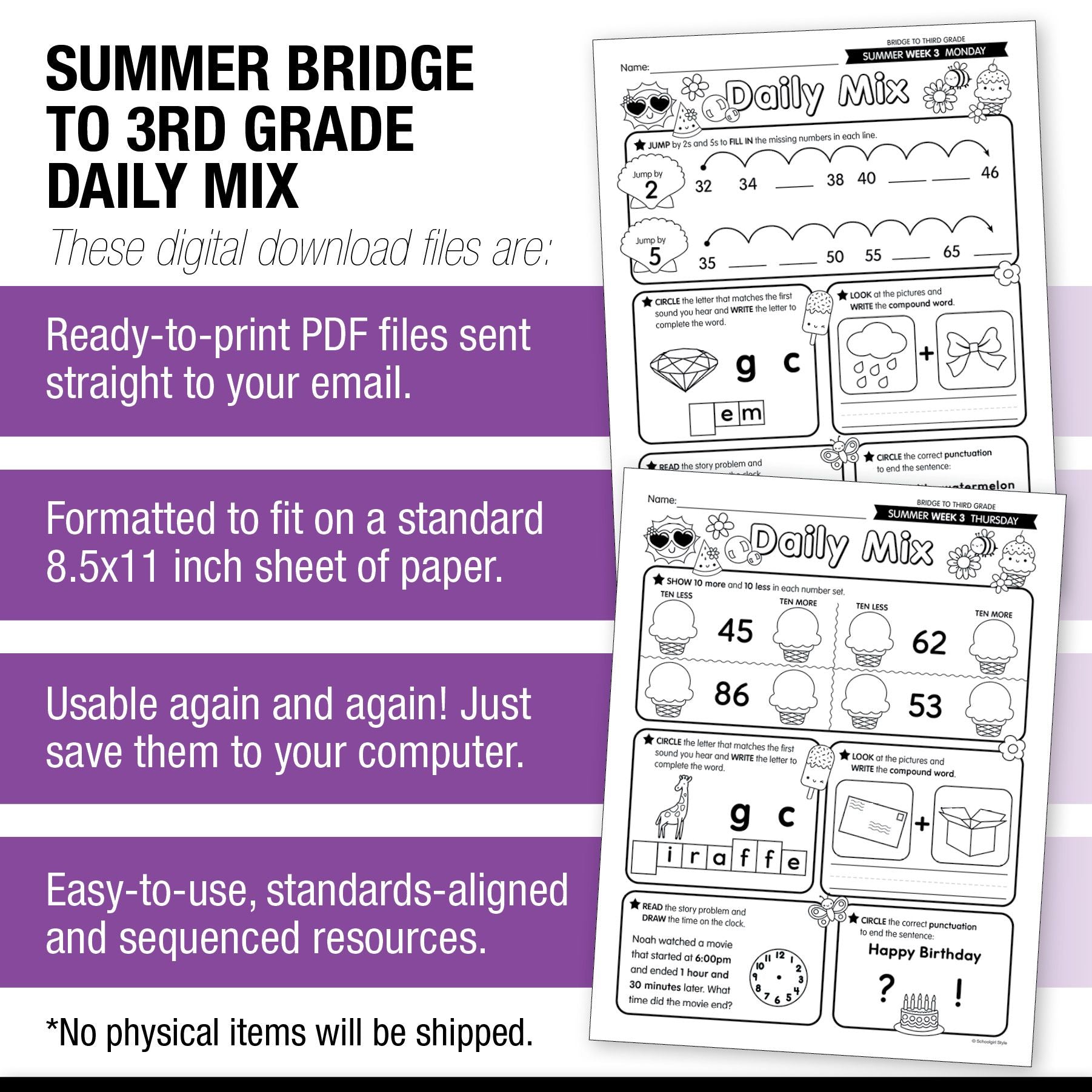 Printable Bridge To Third Grade Daily Mix Digital Summer Workbook