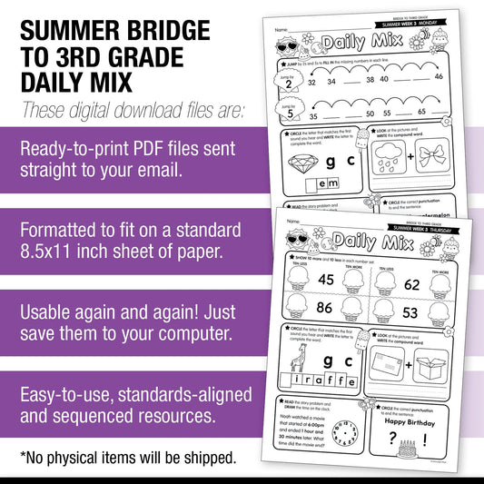 Printable Bridge To Third Grade Daily Mix Digital Summer Workbook