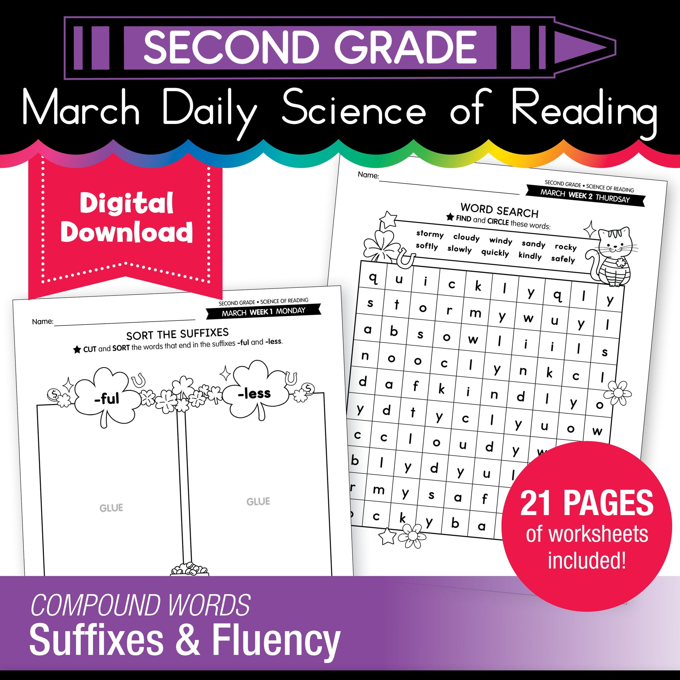 Printable Second Grade March Daily Science of Reading