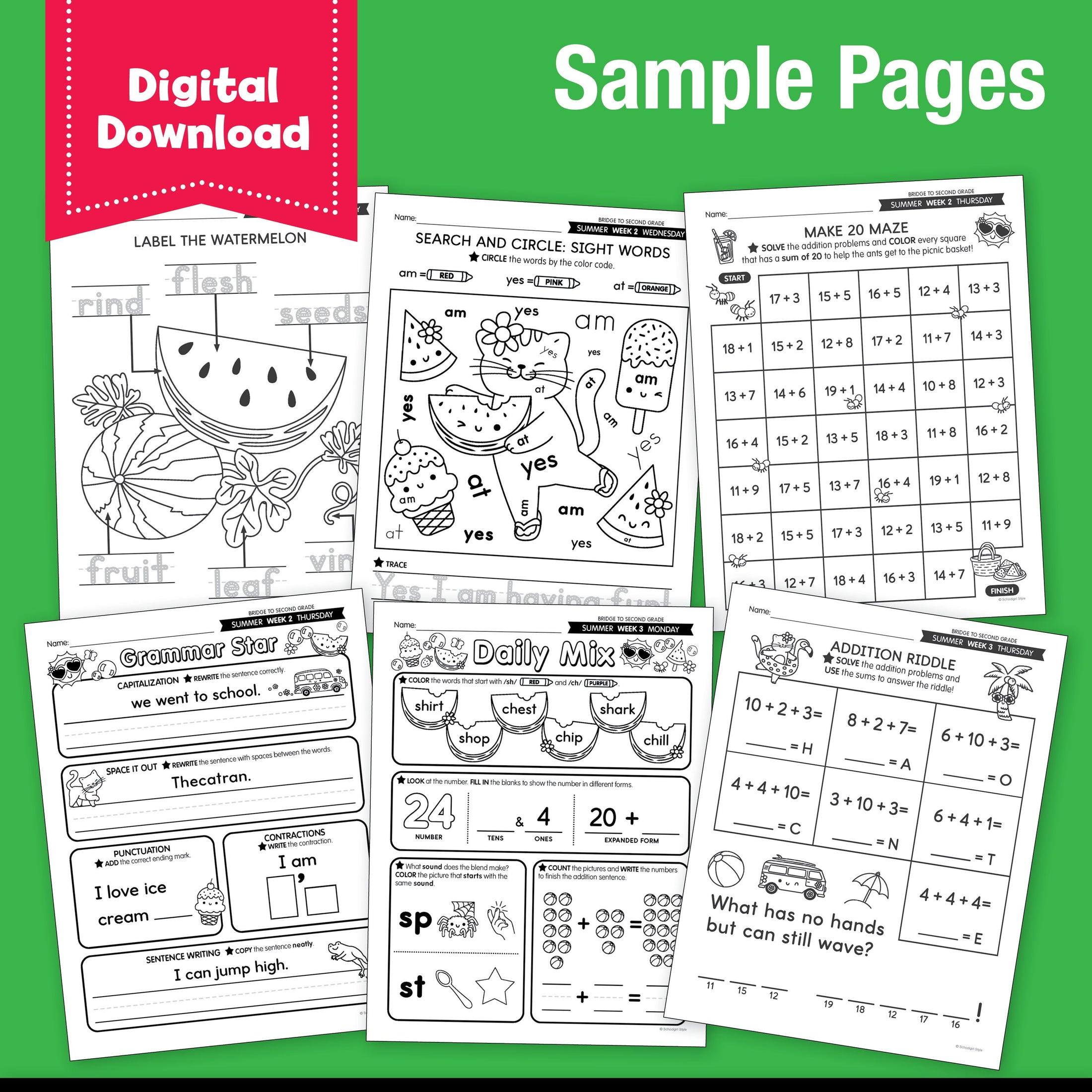 Printable Bridge To Second Grade Digital Summer Workbook