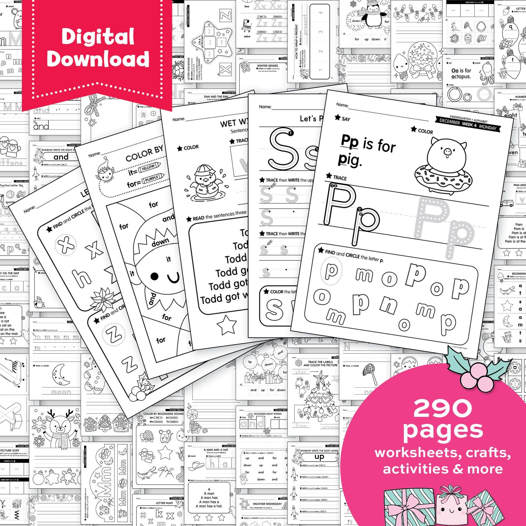 Printable Kindergarten December Homeschool Curriculum Bundle