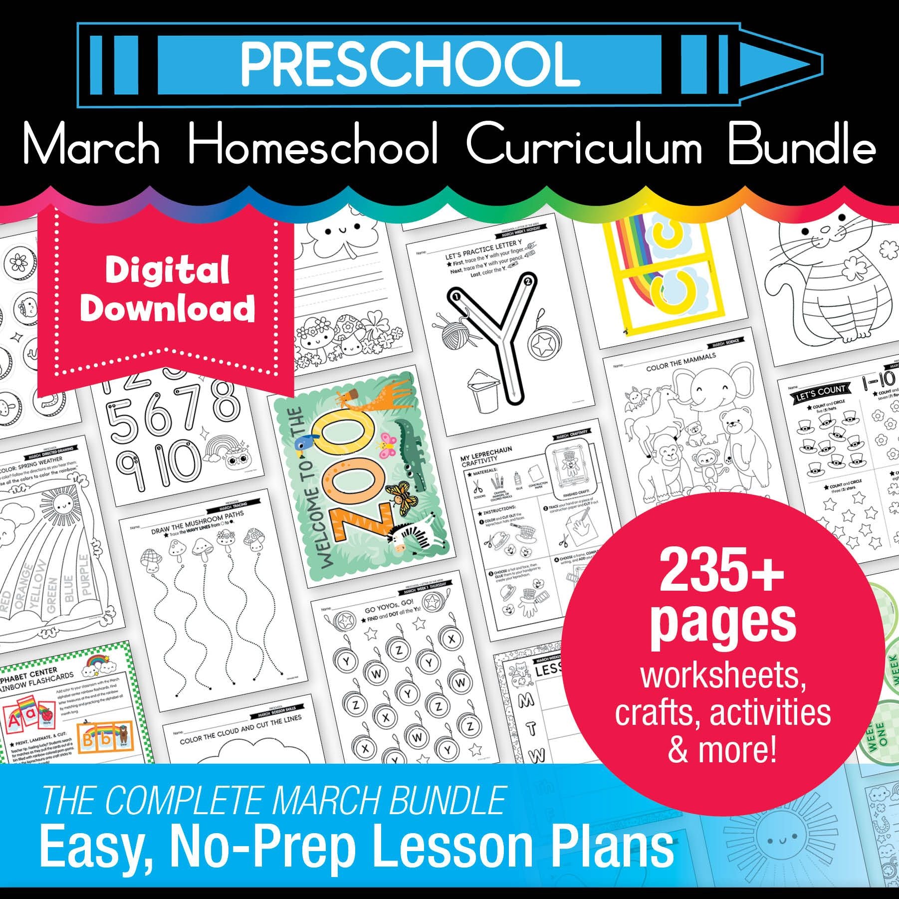 Printable Preschool March Homeschool Curriculum Bundle