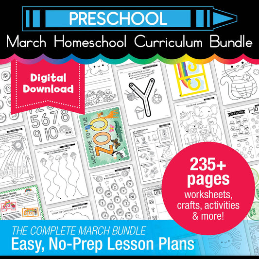 Printable Preschool March Homeschool Curriculum Bundle