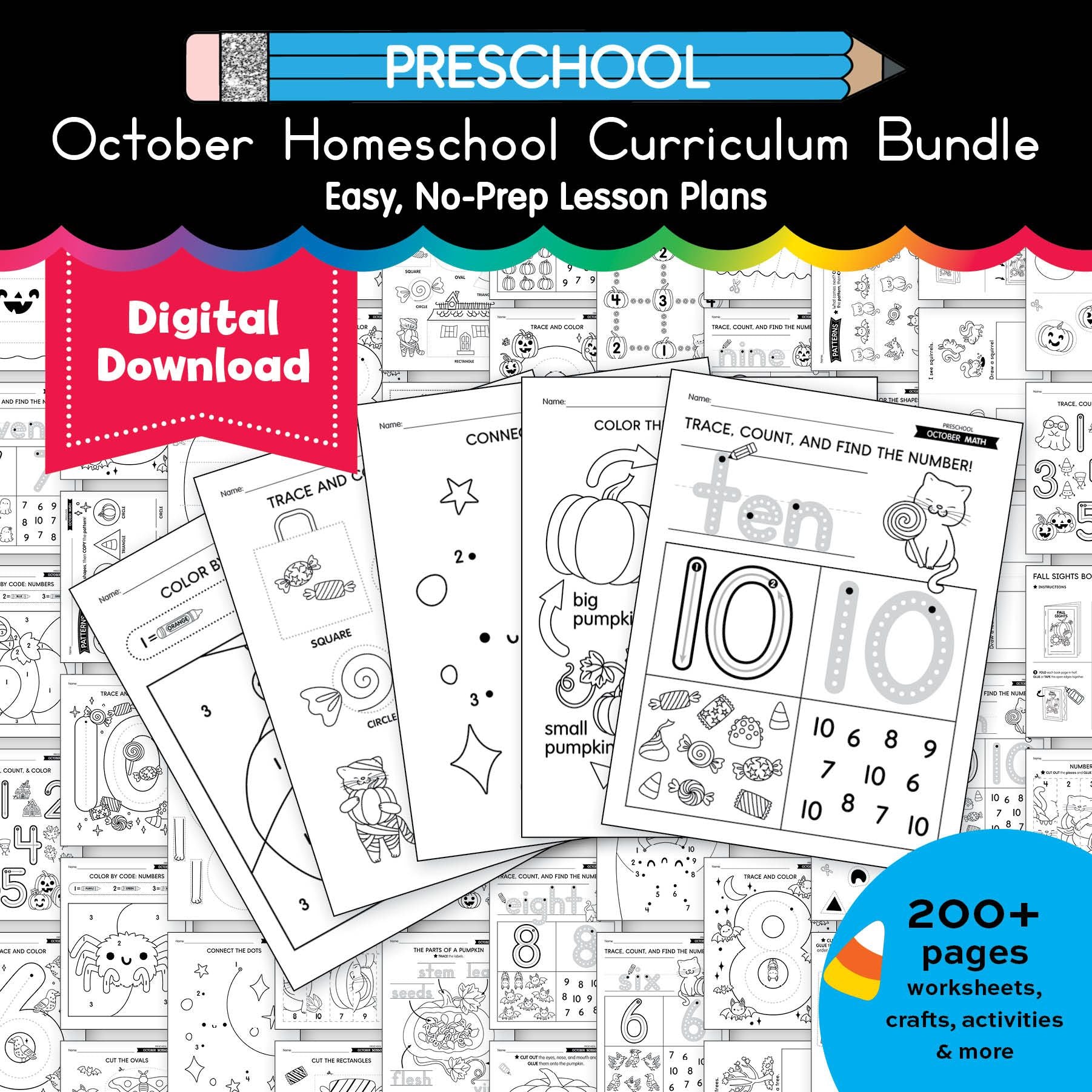 Printable Preschool October Homeschool Curriculum Bundle