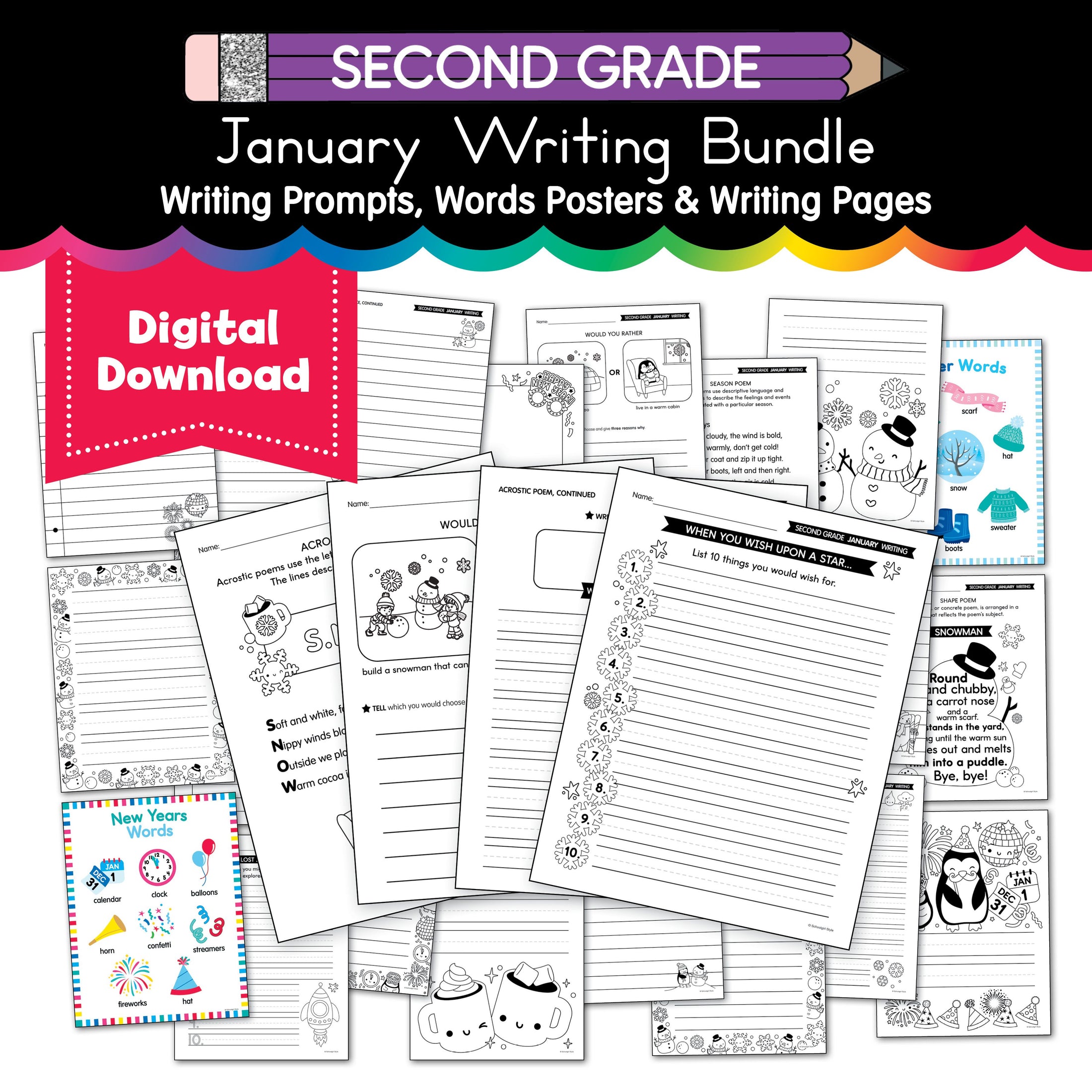 Printable Second Grade January Writing Bundle