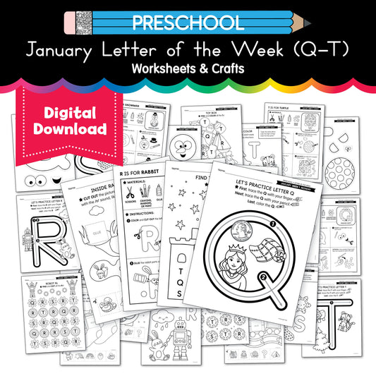Printable Preschool January Letter of the Week (Q-T)