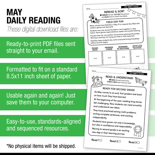 Printable First Grade May Daily Reading