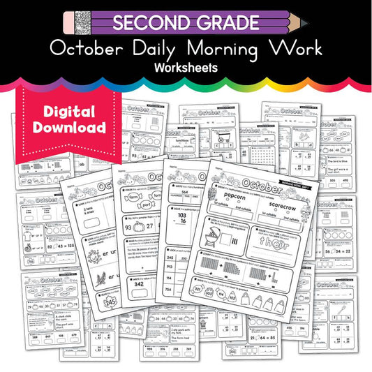 Printable Second Grade October Daily Morning Work Worksheets