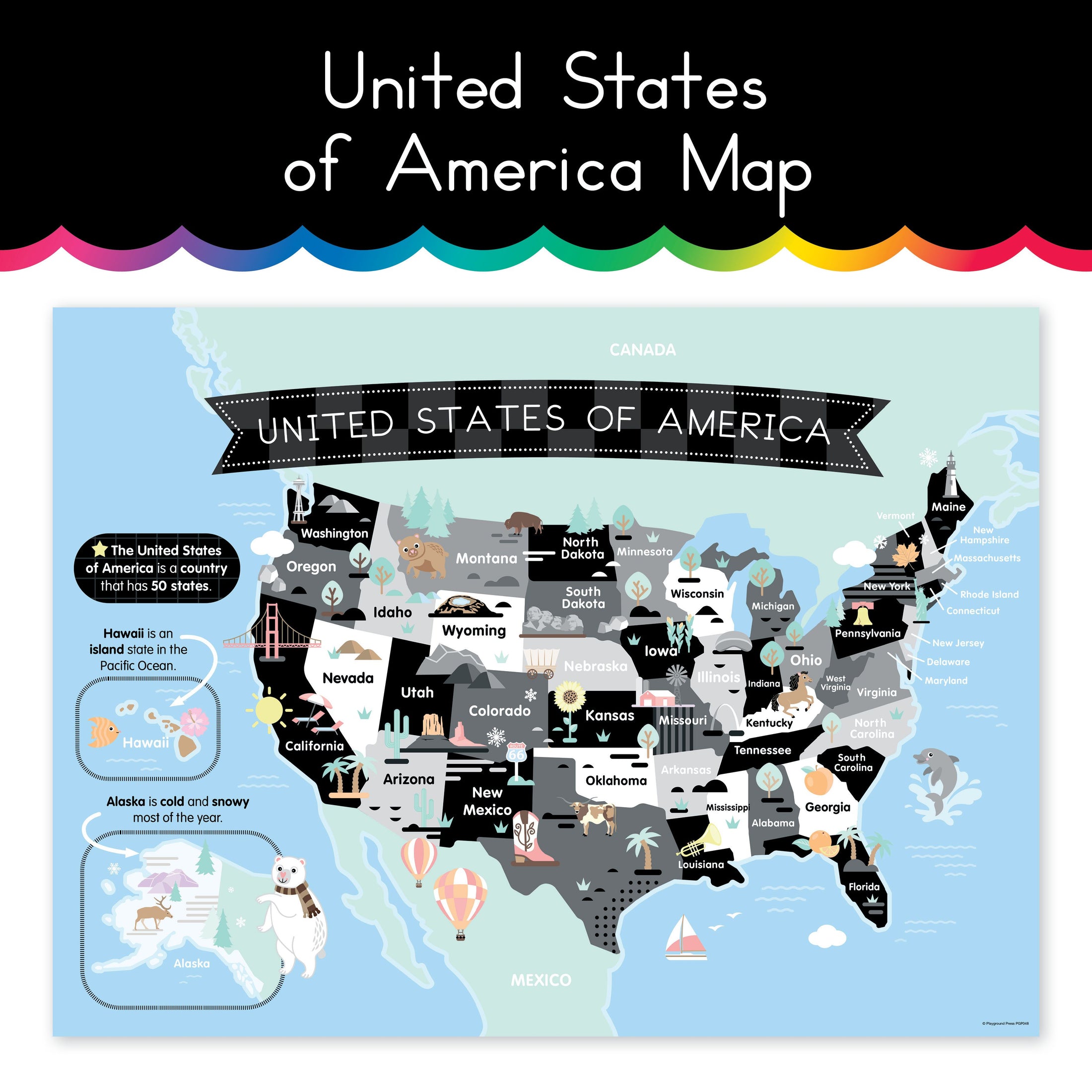 Black and White United States of America Map Poster