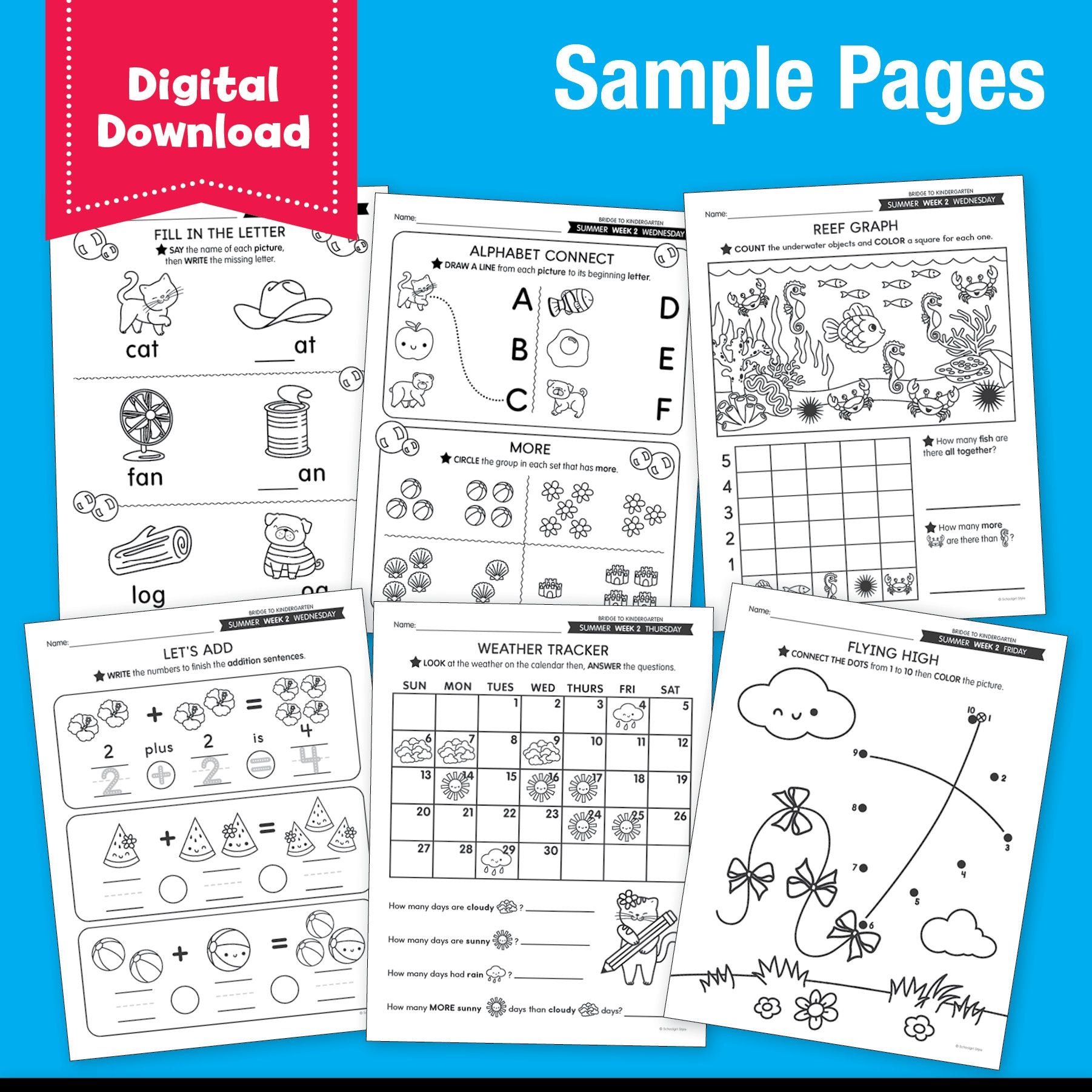 Printable Bridge To Kindergarten Digital Summer Workbook
