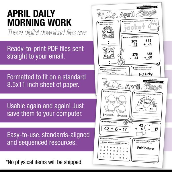 Printable Second Grade April Daily Morning Work