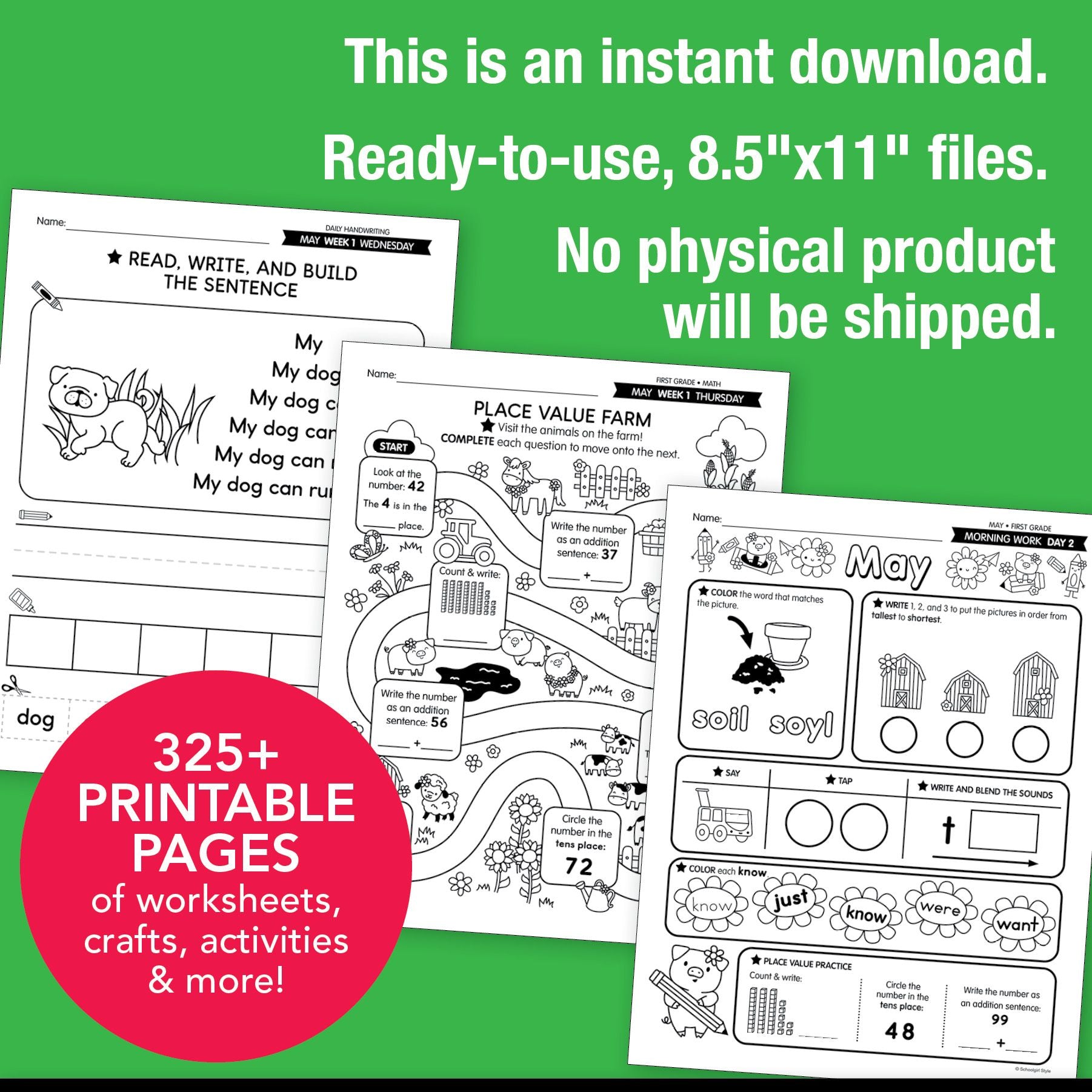 Printable First Grade May Homeschool Curriculum Bundle