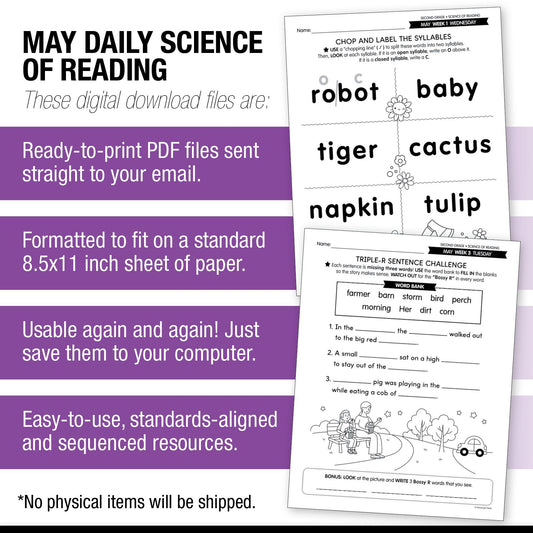Printable Second Grade May Daily Science of Reading