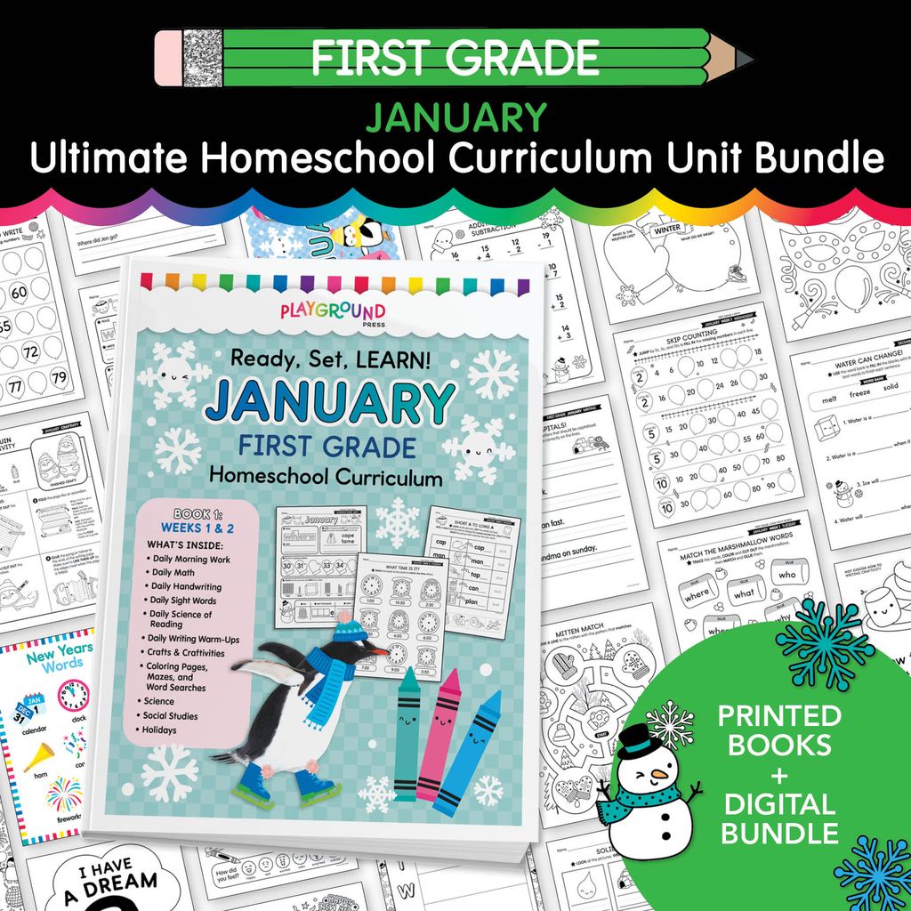 Ultimate First Grade January Homeschool Curriculum Bundle