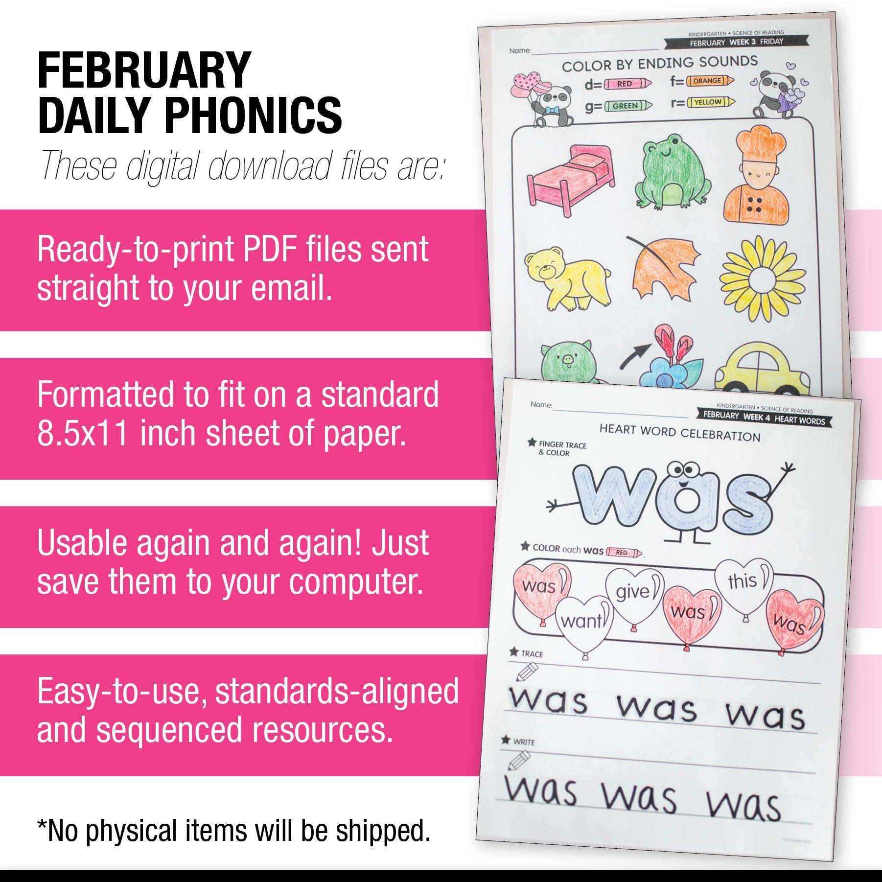Printable Kindergarten February Daily Phonics