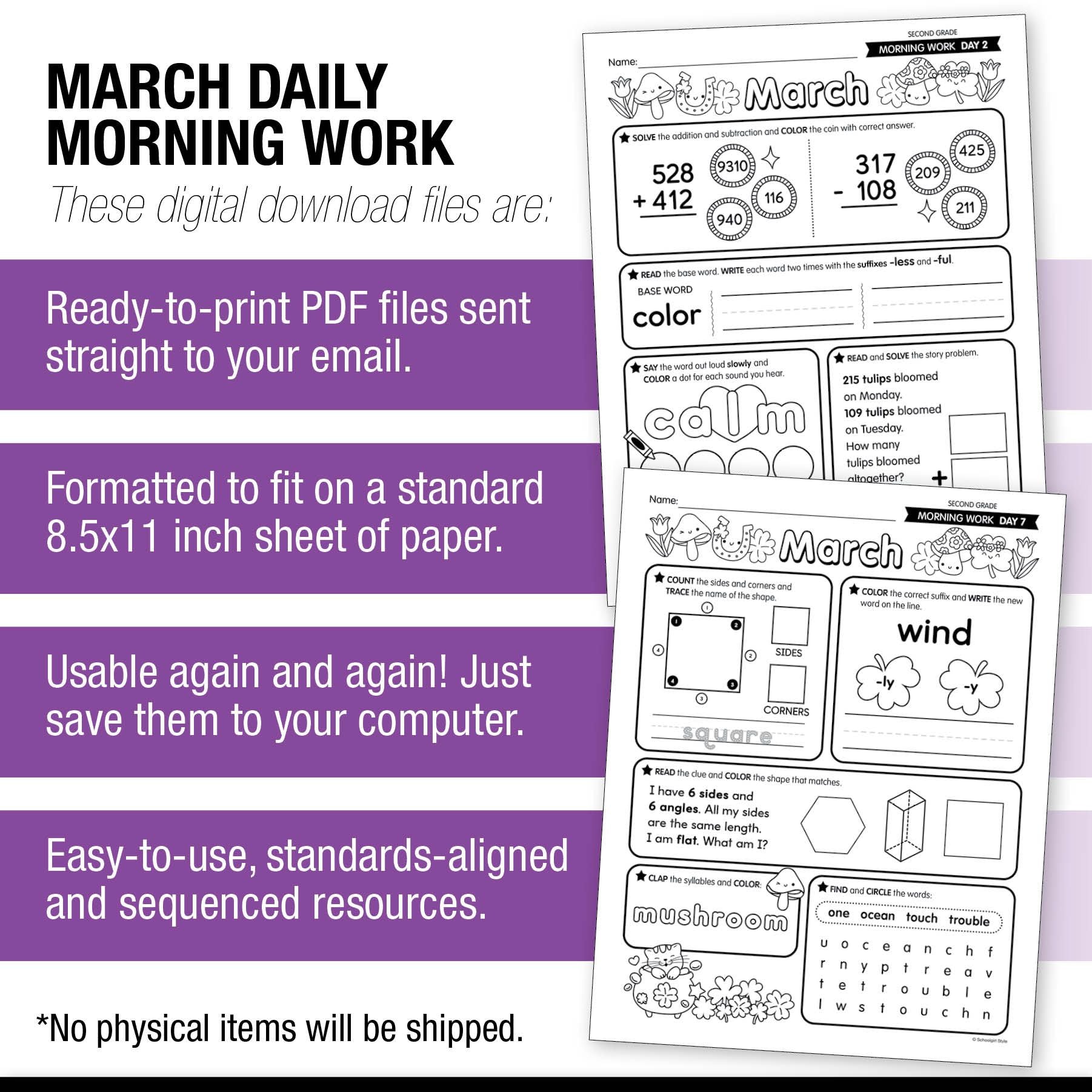 Printable Second Grade March Daily Morning Work