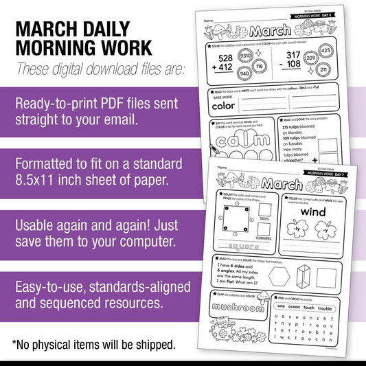 Printable Second Grade March Daily Morning Work