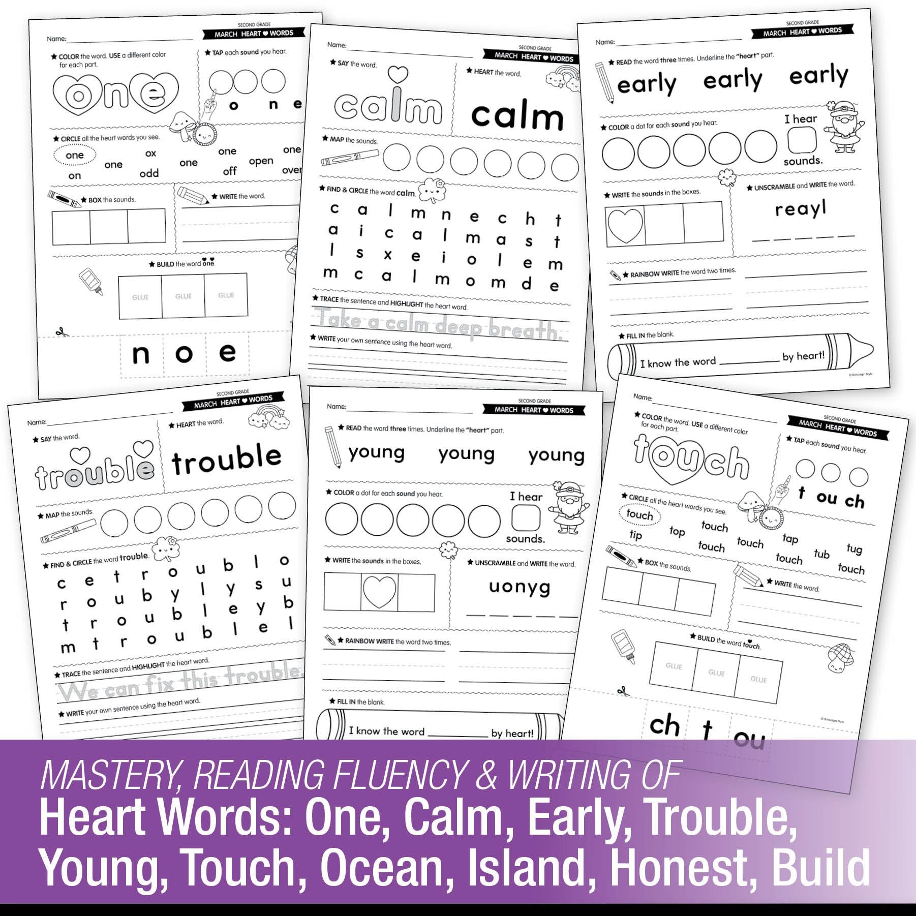 Printable Second Grade March Daily Heart Words