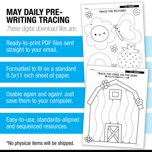 Printable Preschool May Daily Pre-Writing Tracing