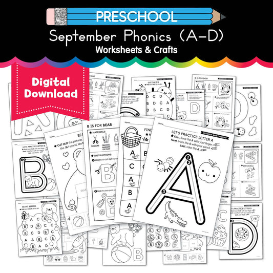 Printable Preschool September Phonics A-D