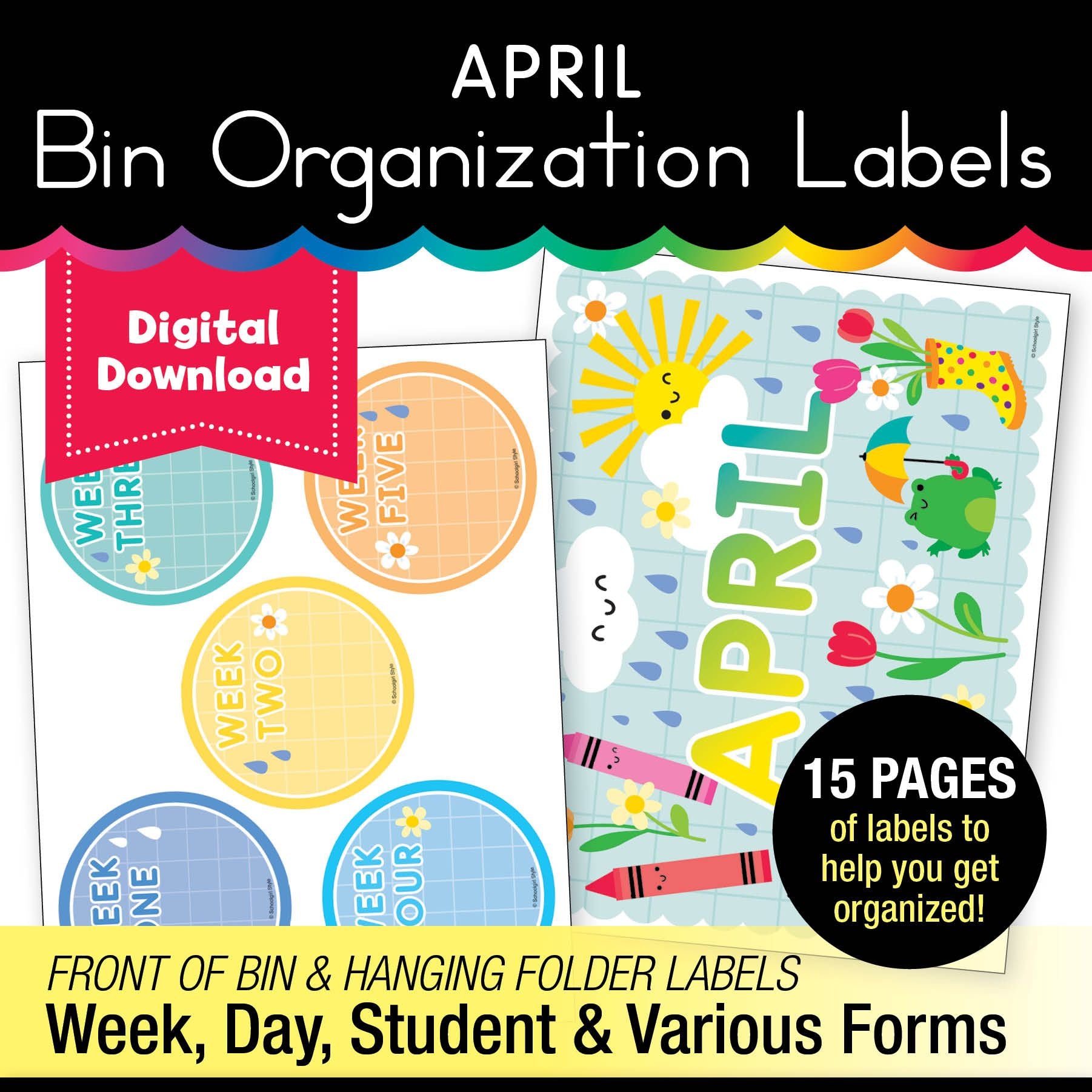 Printable April Bin Organization Labels