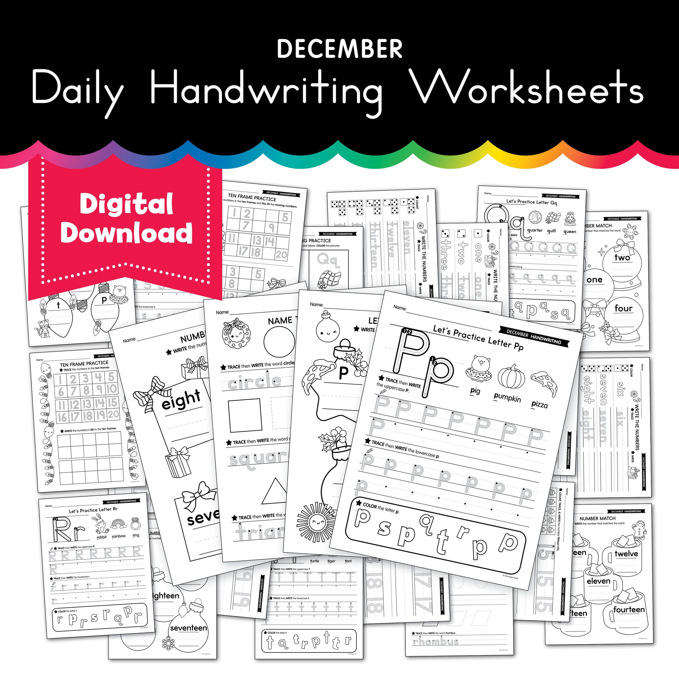 Printable December Daily Handwriting Worksheets