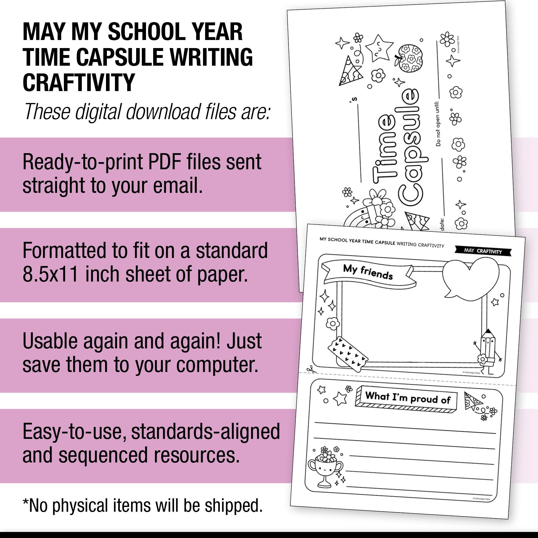 Printable May My School Year Time Capsule Writing Craftivity